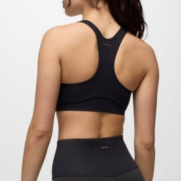 Prana Luxara Salutations Bra Womens L Black Limited Edition Scoop Neck Racerback - Picture 2 of 10